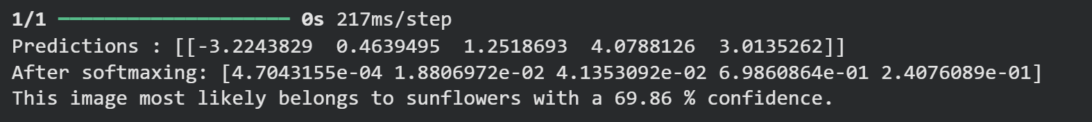 Inference output correctly predicting sunflower